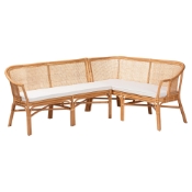 bali & pari Adede 2-Piece Natural Rattan Corner Bench Set - Handwoven Wicker L-Shaped Dining Nook Seating with Cushions, Boho Coastal Style Banquette for Kitchen, Dining or Sunroom